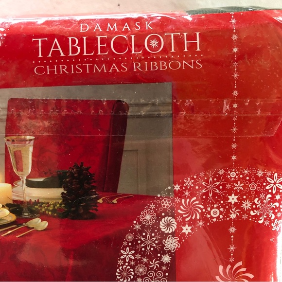 Green Tablecloth Damask “Christmas Ribbons” Deep Olive Green 60”x120” Oblong New - Picture 5 of 9